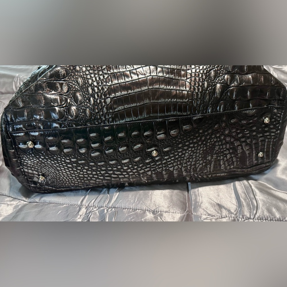 Elegant Black Crocodile-Embossed Charcoal Large Duxbury Satchel - Picture 4 of 14